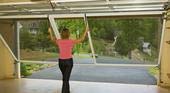 Garage Door Screen - 9'H; 17x20 Black PVC Coated Polyester Mesh with Passage Door, Spring Loaded System for Ventilation Privacy, Pet Resistant, Aluminum Frame (8'W x 9'H, Sandstone)