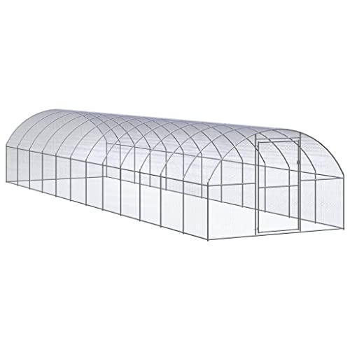 Spacious Outdoor Chicken Coop - Galvanized Steel Silver Rectangular Hutch for Hens, Ducks, Rabbits, Bunnies & Small Pets - Durable Animal House for Safe Living