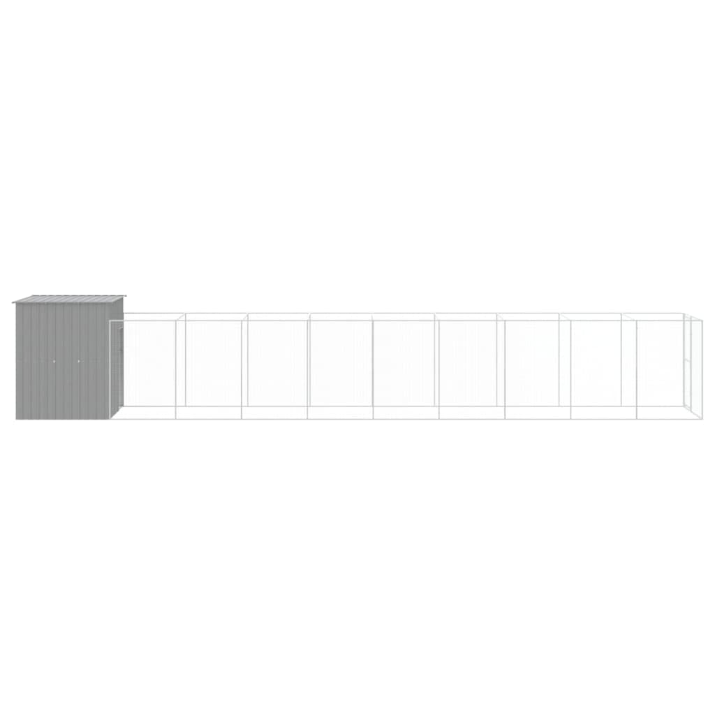 Dog House with Extended Run Galvanized Steel Light Gray