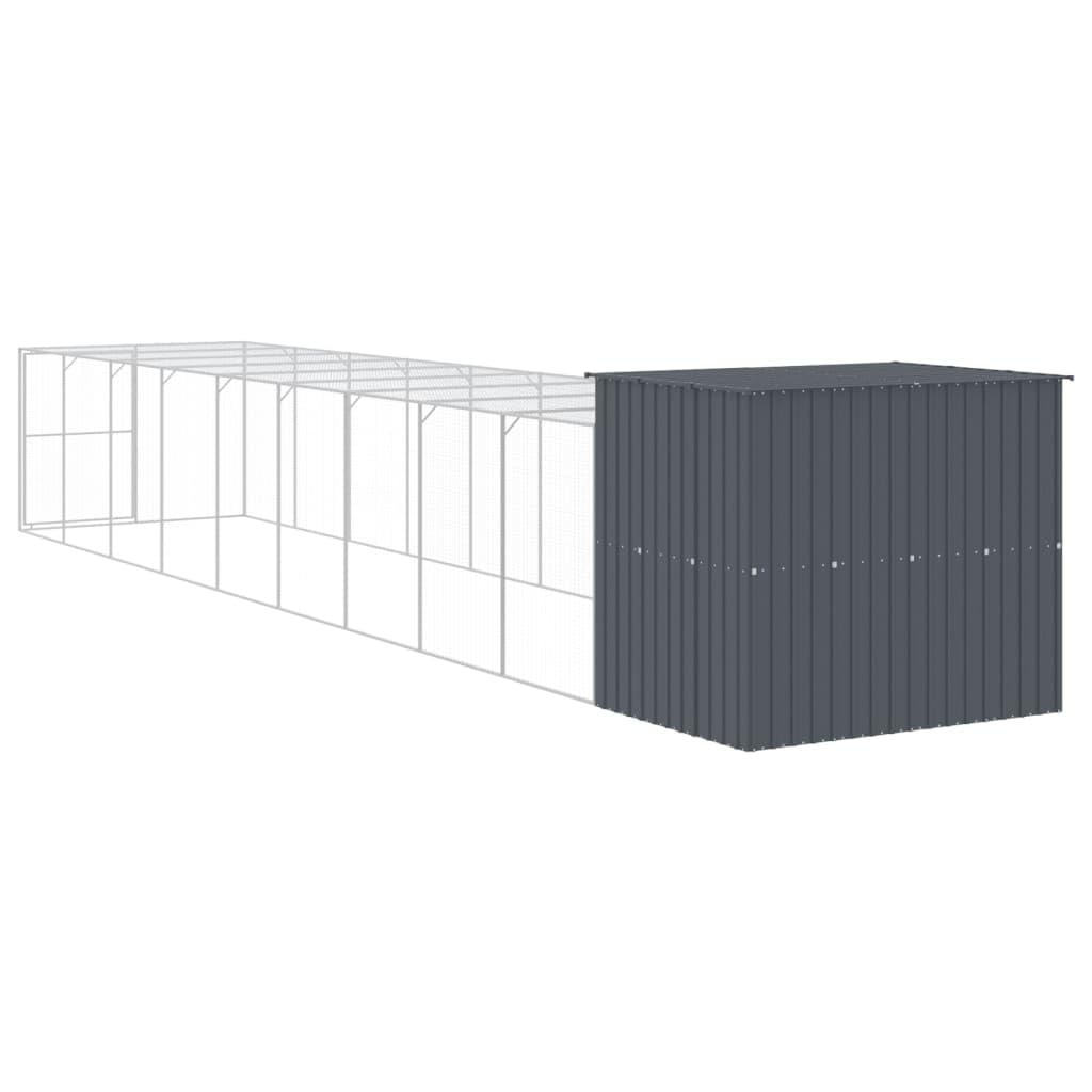 SKM Dog House with Run Anthracite 214x1069x181 cm Galvanised Steel (Weight-140KG)