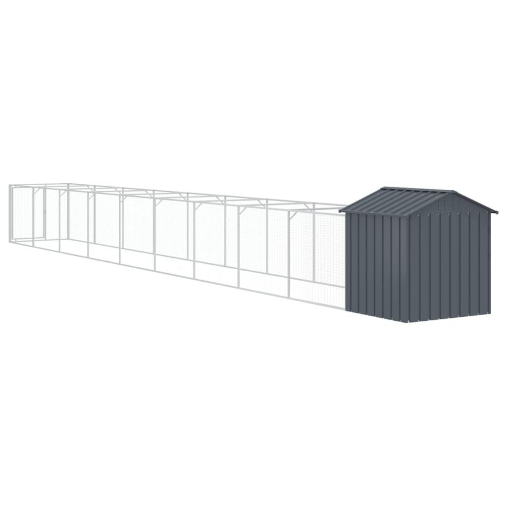 Galvanized Steel Dog House with Extended Outdoor Run Anthracite