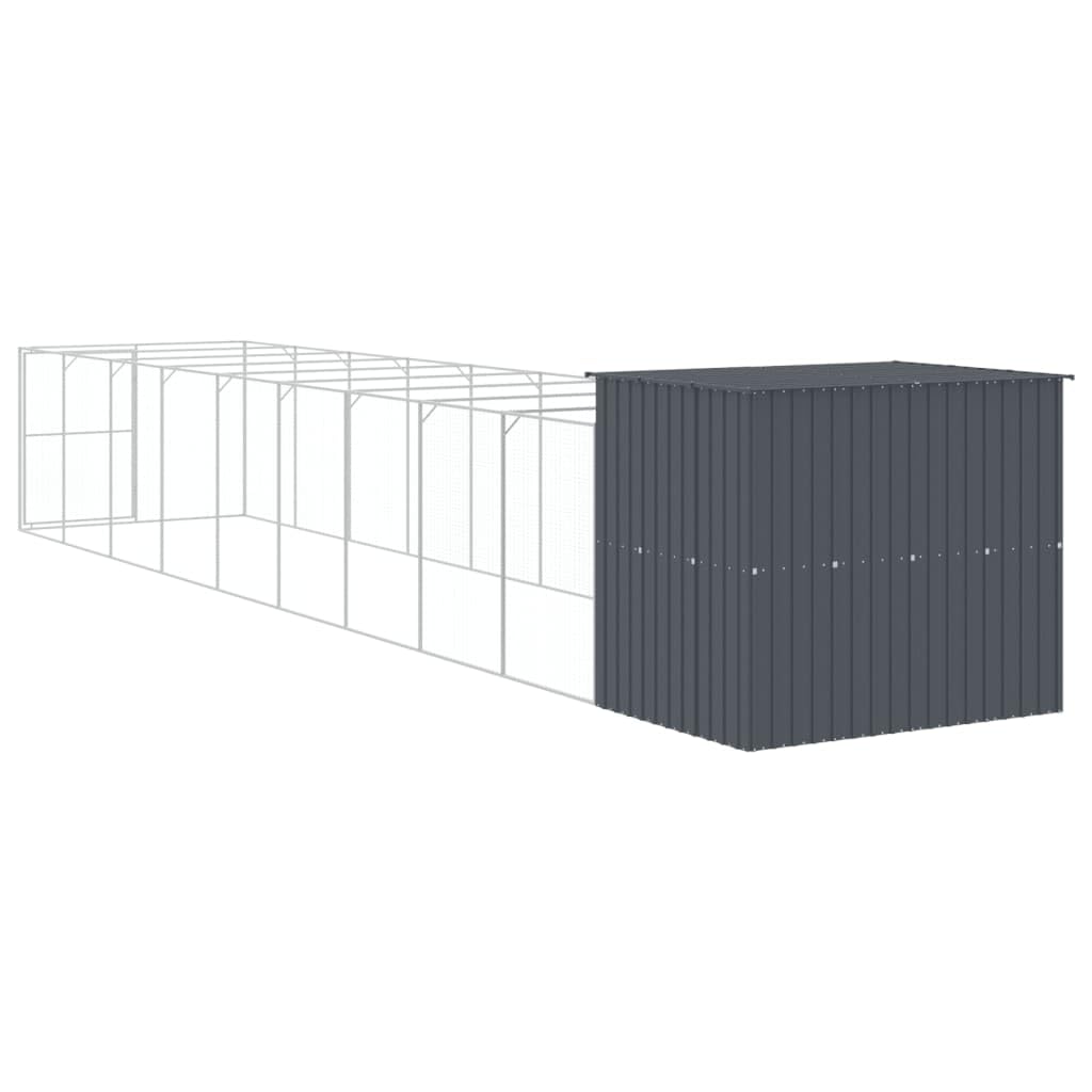 Homgoday Dog House with Run Anthracite 214x1069x181 cm Galvanised Steel, Outdoor Indoor Pet Puppy Dog House, Home Shelter Kennel Pet Shelter Type1 Animals & Pet Supplies