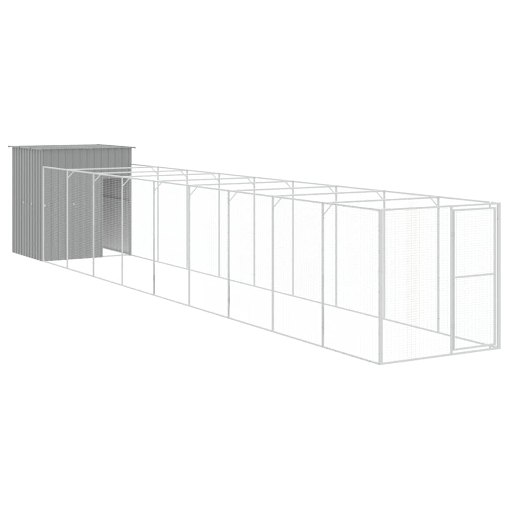 Dog House with Extended Run Galvanized Steel Light Gray