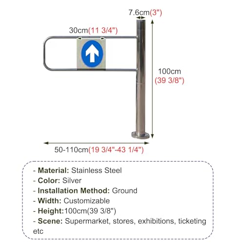 Universal Stainless Steel Safety Barrier - Rotating Gate for Supermarket Doors - Fits 90 x 100 cm Doors - Secure Access Control Solution