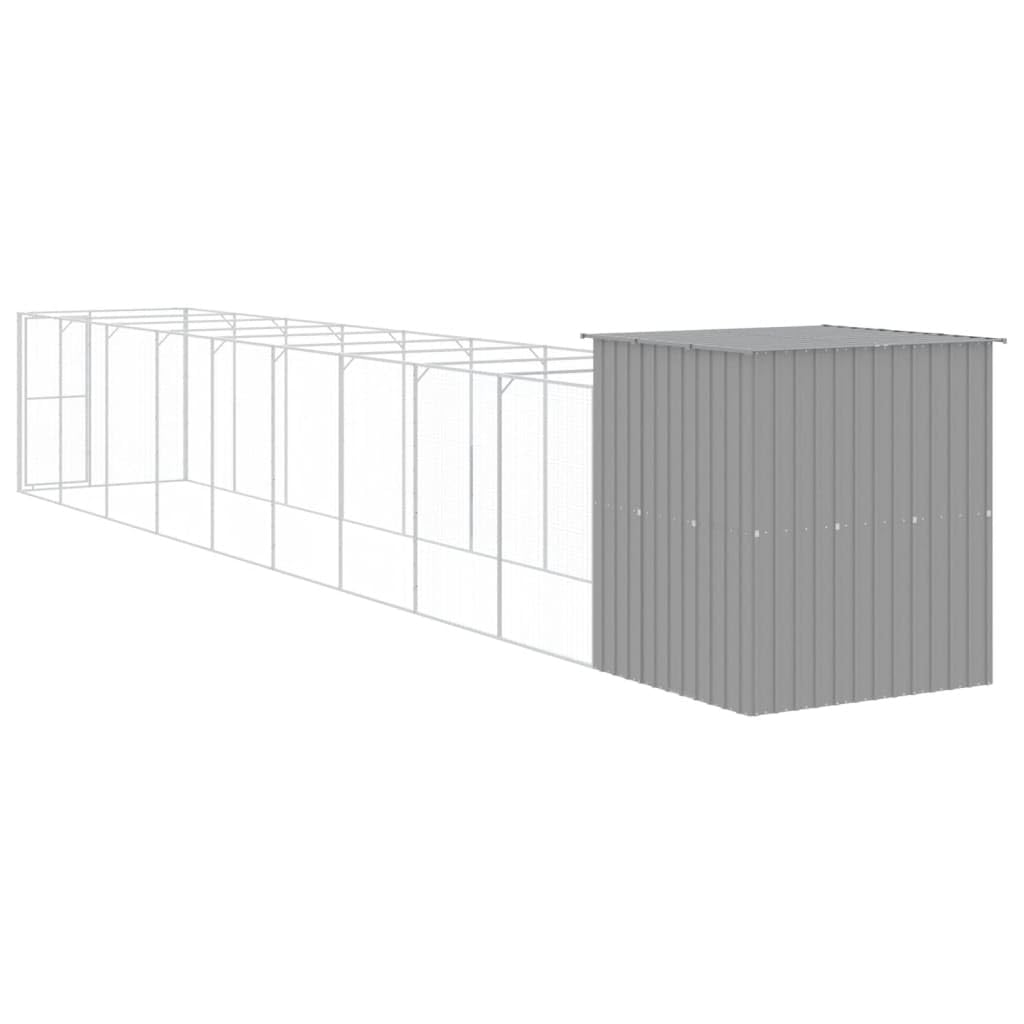 Dog House with Extended Run Galvanized Steel Light Gray