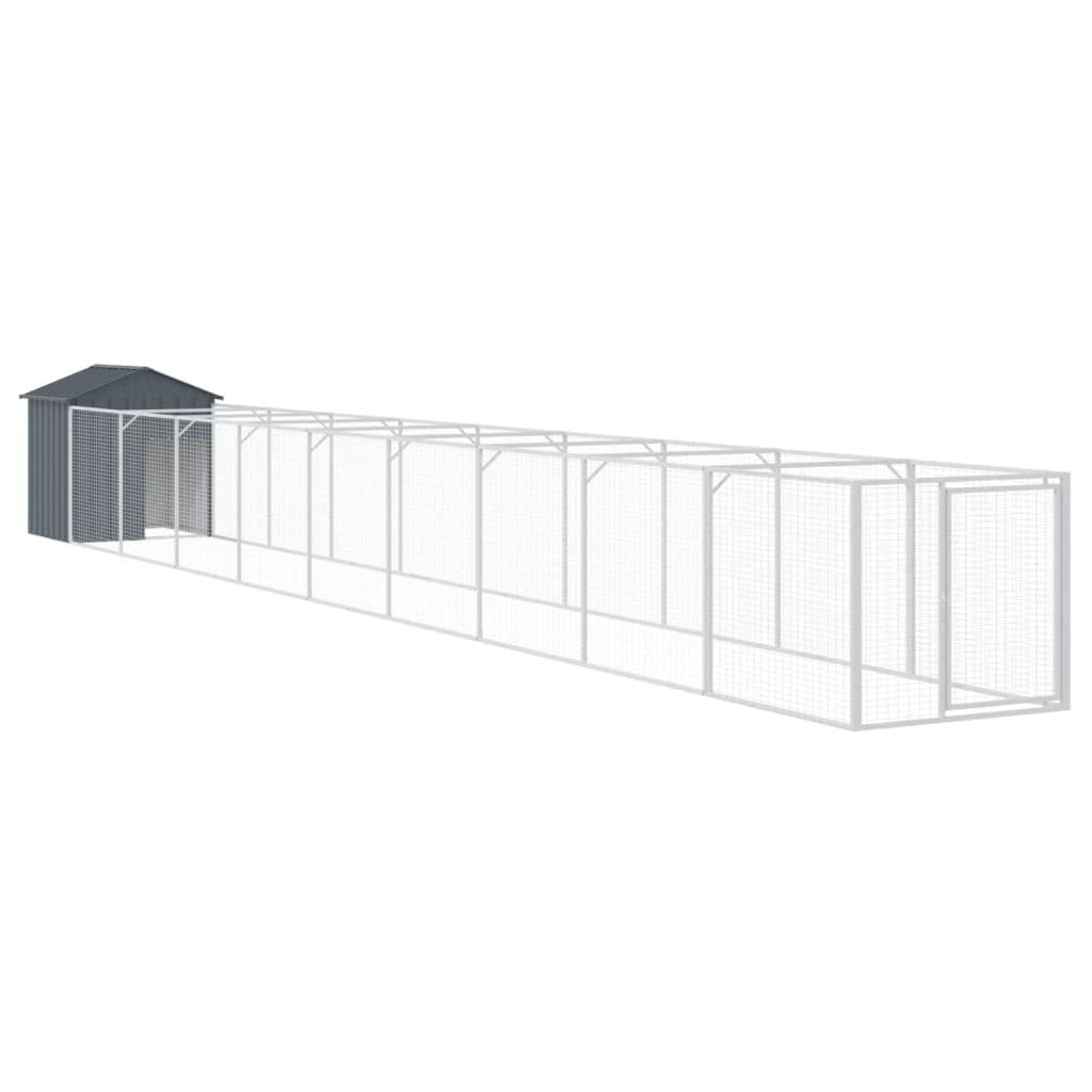 Galvanized Steel Dog House with Extended Outdoor Run Anthracite