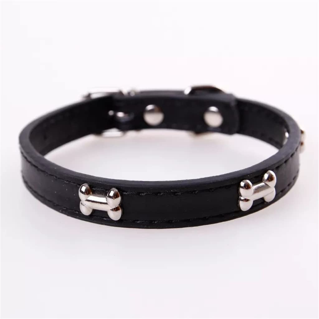 Bone Leather Durable Pet Dog Collar Pet Supplies Accessories Neck Strap Collar for Dog Puppy Pug Collars for Small (Black Medium)
