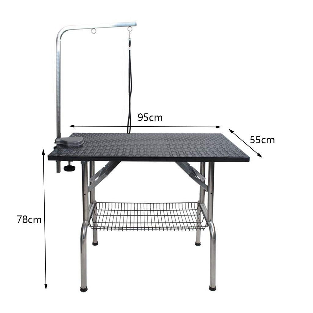 Pet Supplies Dog Grooming Table, Adjustable Arm with Mesh Tray for Storaging Accessories and Tools Pet Beauty Desk