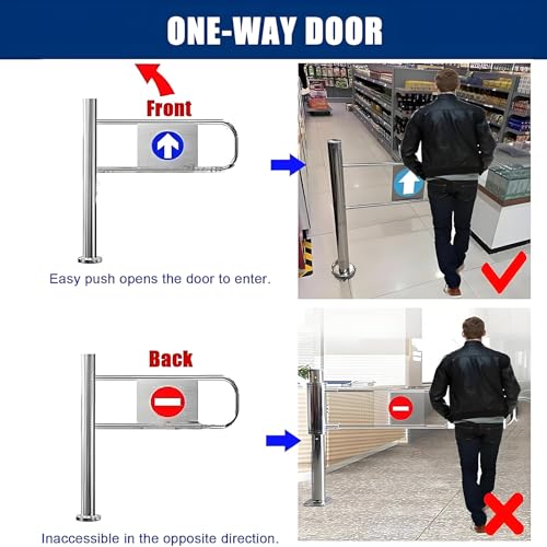One-Way Traffic Door，Automatic Rebound Swing GateAutomatic Metal Safety Barrier - 60x100 cm Spring-Loaded Swing Gate for Supermarkets & Warehouses, Ideal for Pedestrian Access, Security, Cro