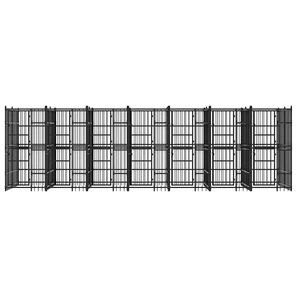 Large Outdoor Dog Kennel, 264.6" L x 75.6" W x 78.7" H Heavy Duty Powder-Coated Steel Dog Run with Lockable Latch, Spacious Metal Pet Playpen Enclosure for Backyards and Patios, Black
