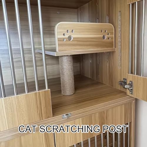 Wooden Cat House Indoor Enclosure with Wheels, Spacious Cat Condo with Scratching Post & Multiple Ventilation Designs for Cats, Stylish & Functional Pet Furniture