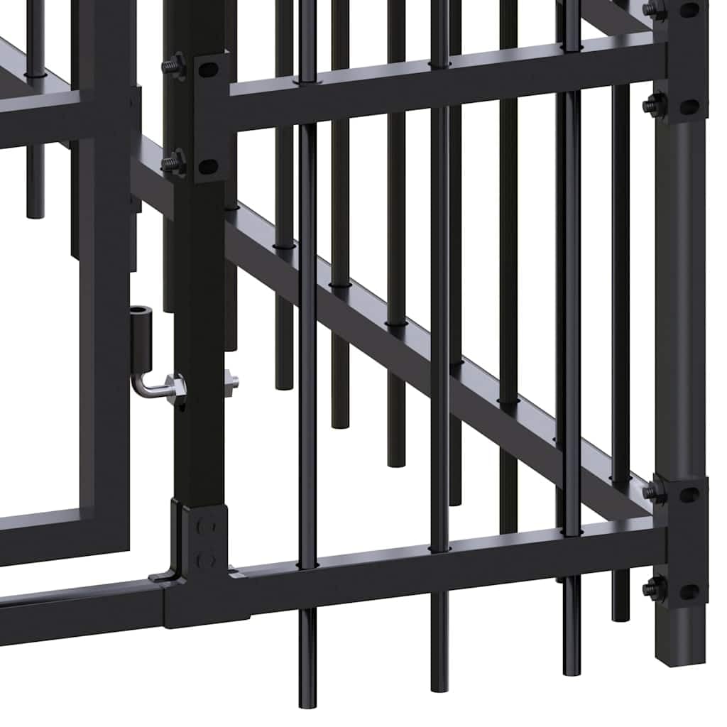 Outdoor Dog Kennel, Steel Exercise Pen & Secure Play Run, Black