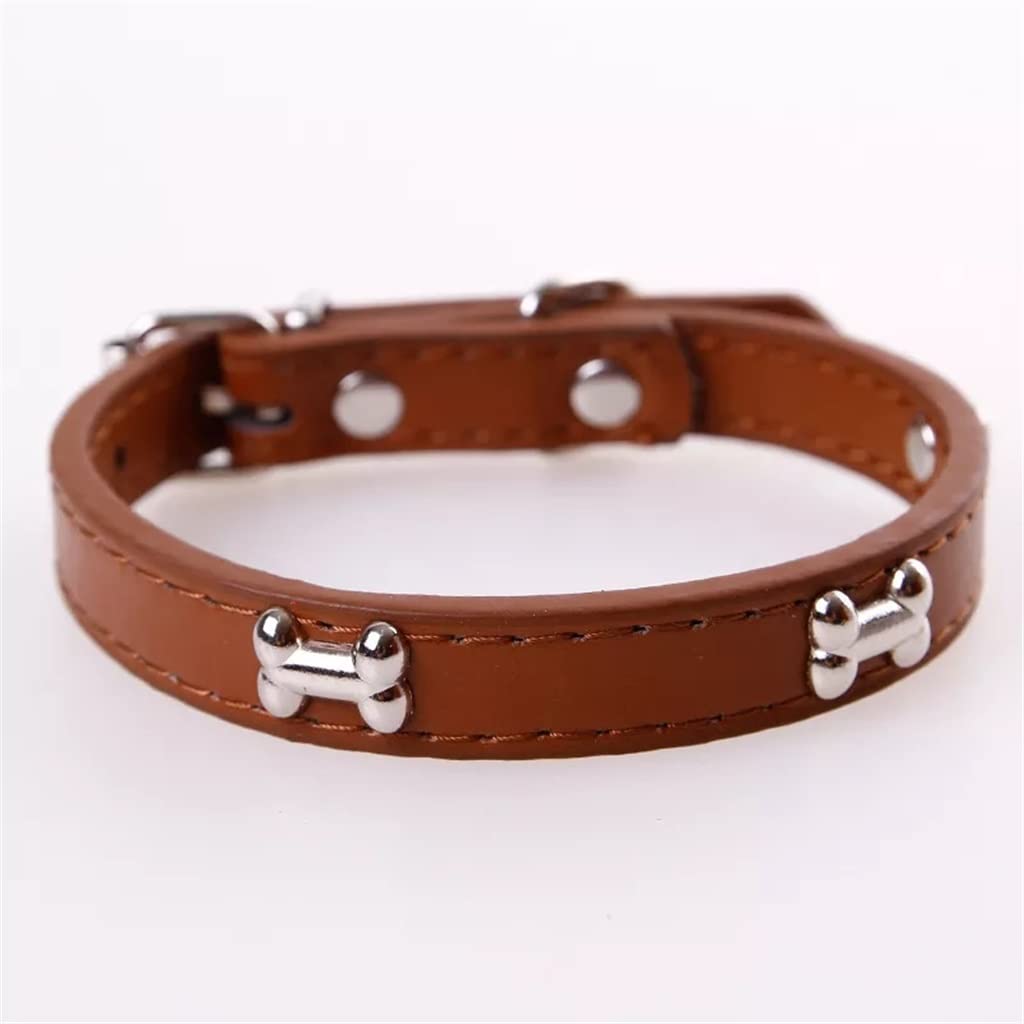Bone Leather Durable Pet Dog Collar Pet Supplies Accessories Neck Strap Collar for Dog Puppy Pug Collars for Small (Brown Medium)