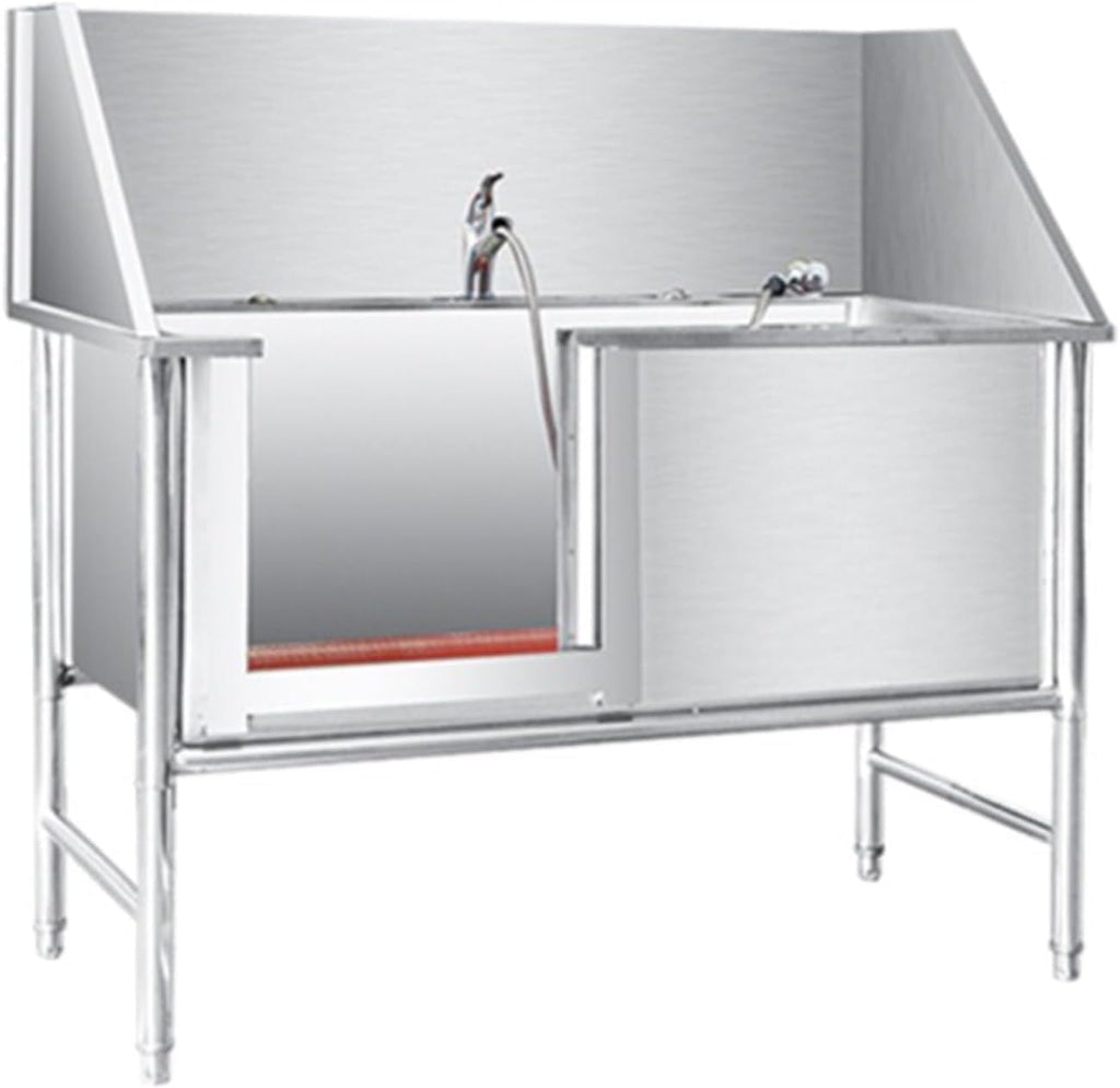 Stainless Steel Bathtub Professional Stainless Steel Dog Grooming Bathtubs Dog Pet Cleaning Home Pet Grooming Station Dog Cleaning Station Left Door Stainless Steel Pet Bathtubs(Depth 15.7in)