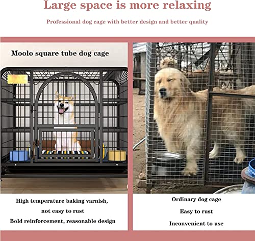 pet Crate Heavy-Duty Metal Wire Dog Cage, Dog Kennel Pet Playpen, Dog Crate Stainless Steel Double Door Pet Kennel Large Pet Playpen with Four Wheels (Size : XL:110 * 72 * 95cm)
