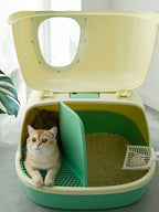 Large Space Fully Enclosed Cats Litter Box with Cushion Cats Toilet Splash Proof Toilet Training Pet Potty (Color : B) (B)