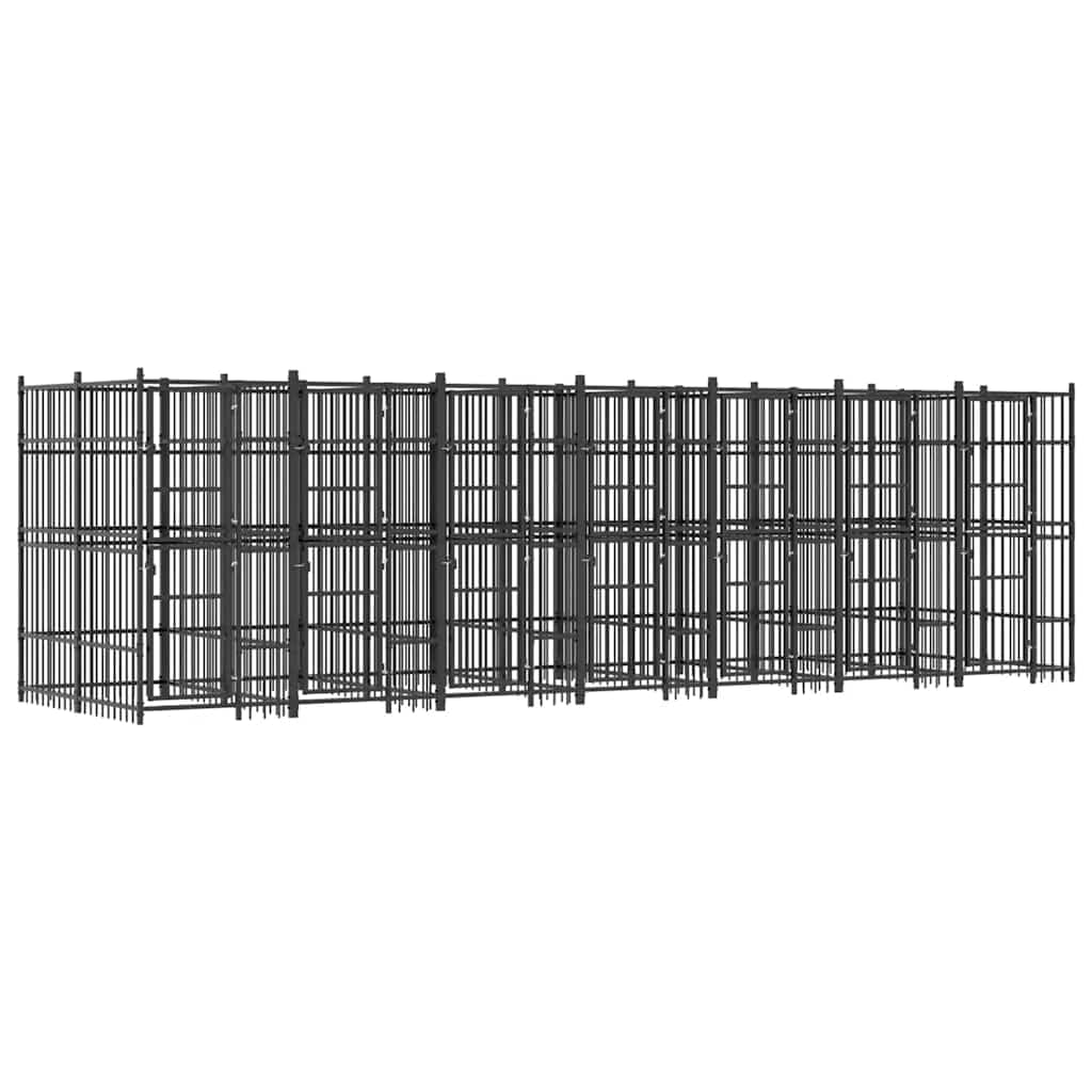 Large Outdoor Dog Kennel, 264.6" L x 75.6" W x 78.7" H Heavy Duty Powder-Coated Steel Dog Run with Lockable Latch, Spacious Metal Pet Playpen Enclosure for Backyards and Patios, Black