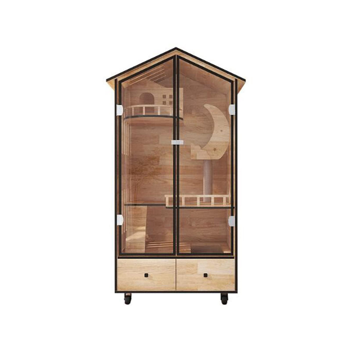 Pet House/Pet Cage Cat Villa Home cat Cabinet cat House Double-Layer Super Large Space Suitable for Living Room， Office Cat Condo,Black-2