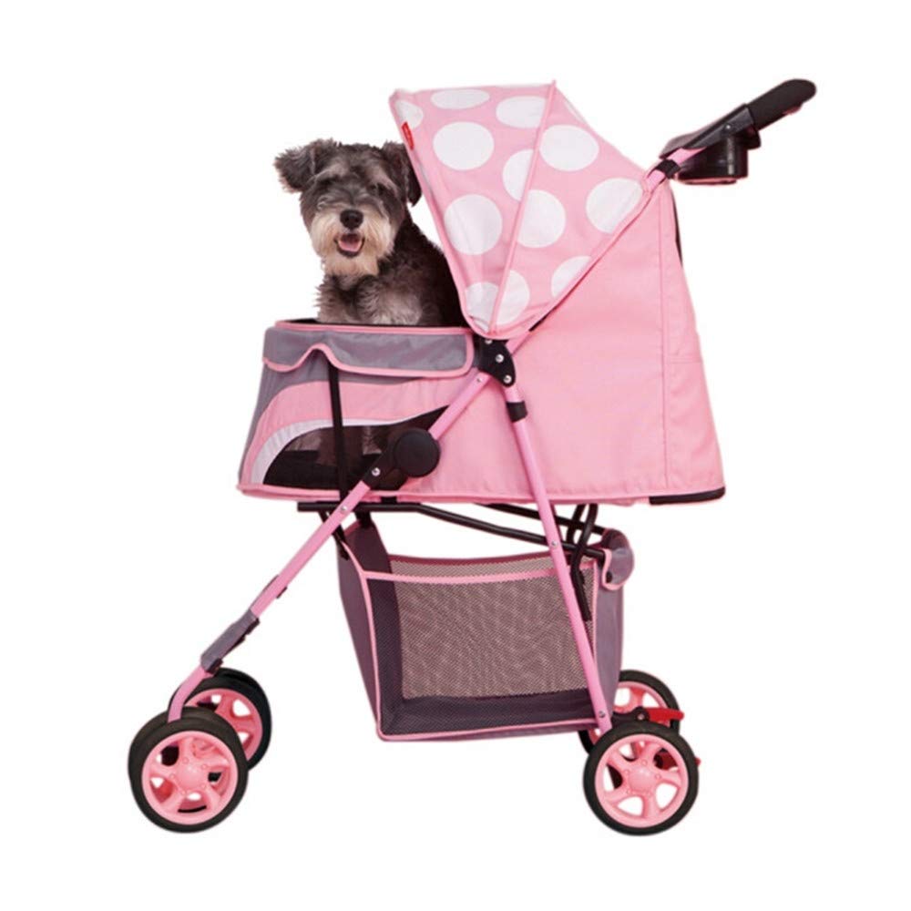Pet Stroller Convenient Dog Supplies Pet Stroller One Button Folding Pet Trolley Travel Buggy Under 10kg (Pink One Size)