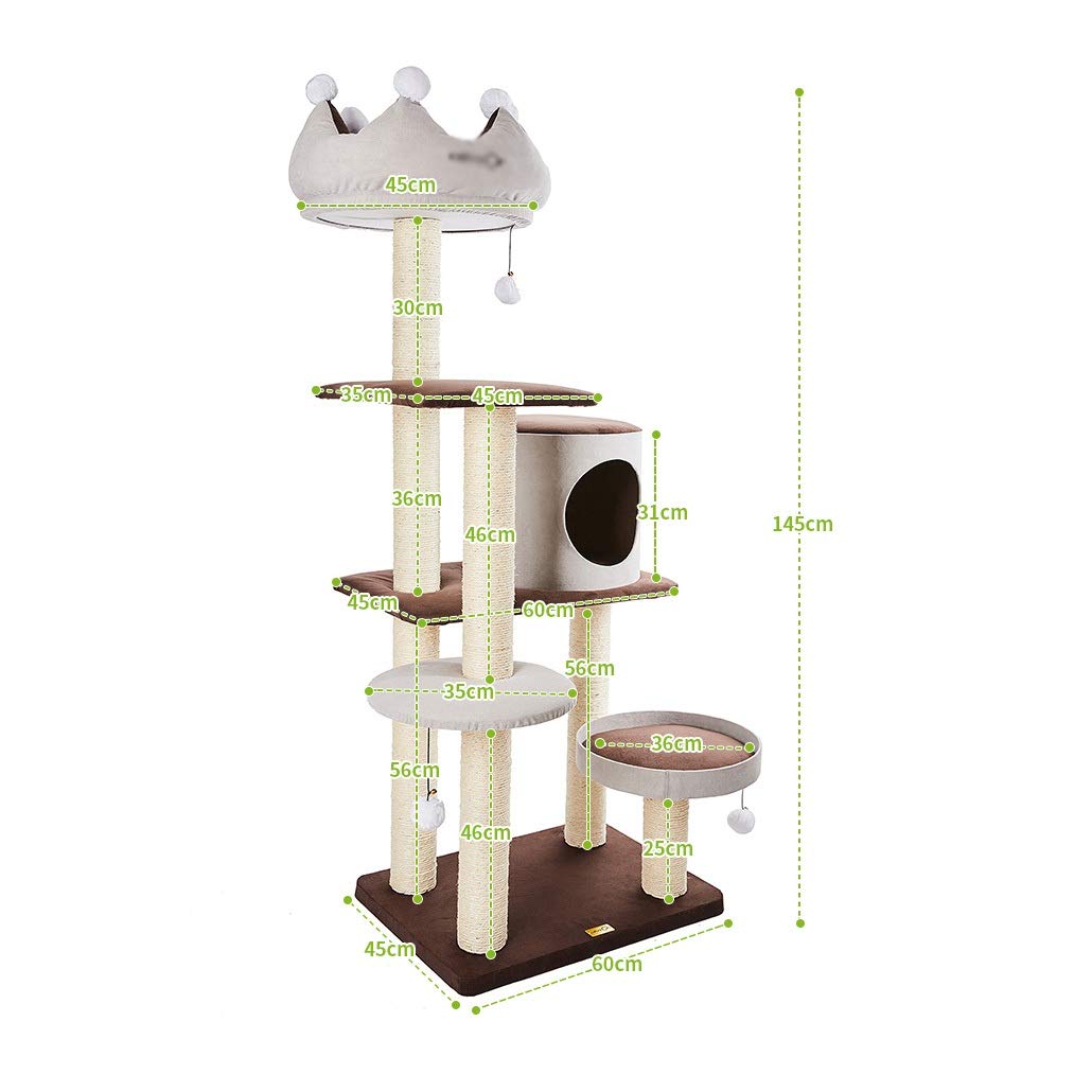 Cat Trees Cat Climbing Frame Imperial Crown Shape Cat House Cat Tree Tower Comfortable Pet Activity Centre Four Seasons Universal (Yellow)