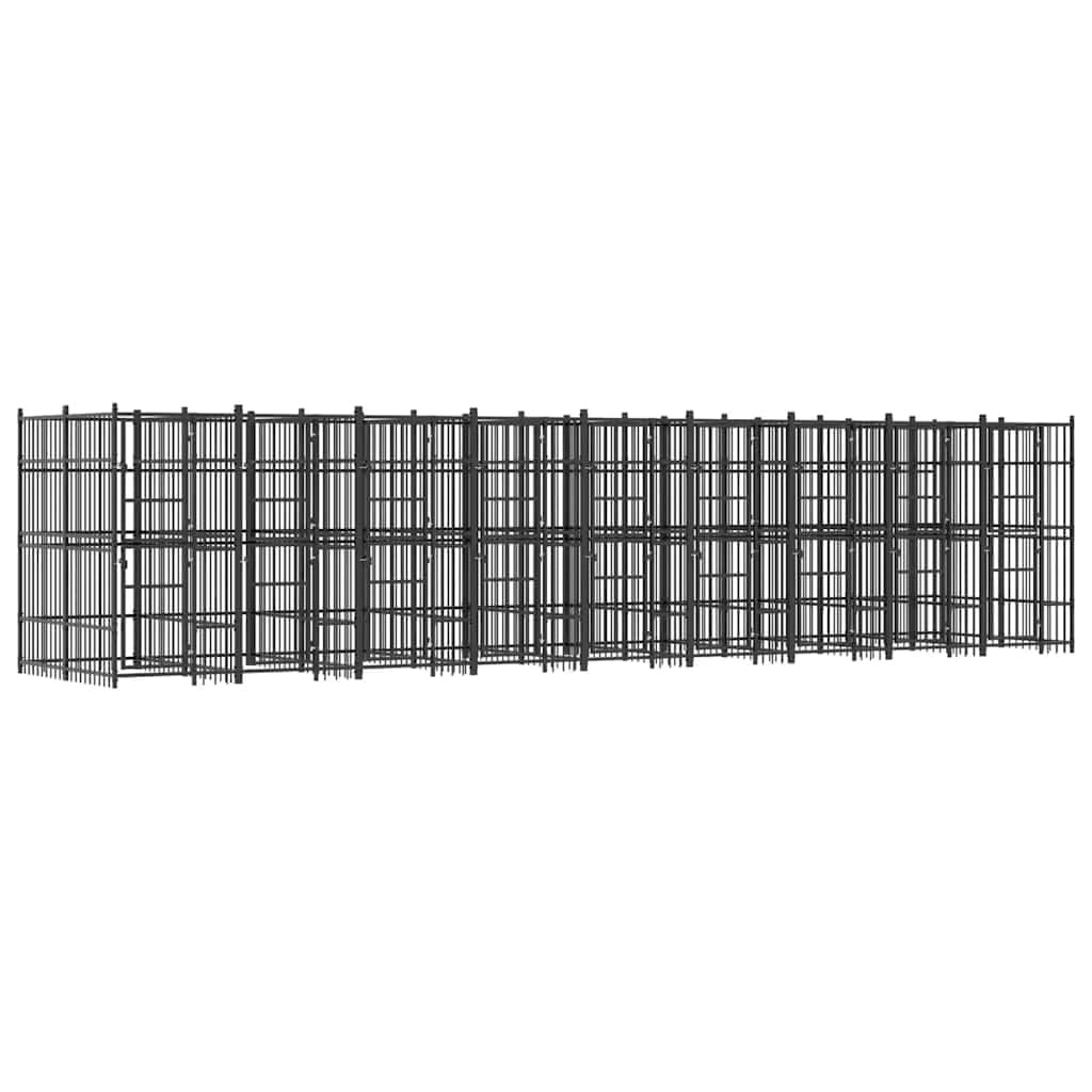 Outdoor Dog Kennel, Heavy-Duty Powder-Coated Steel Pet Enclosure, 99.1 Sq Ft Large Exercise Pen for Backyard, Secure Locking Metal Dog Run, 75.6 x 189.0 x 78.7 in, Black