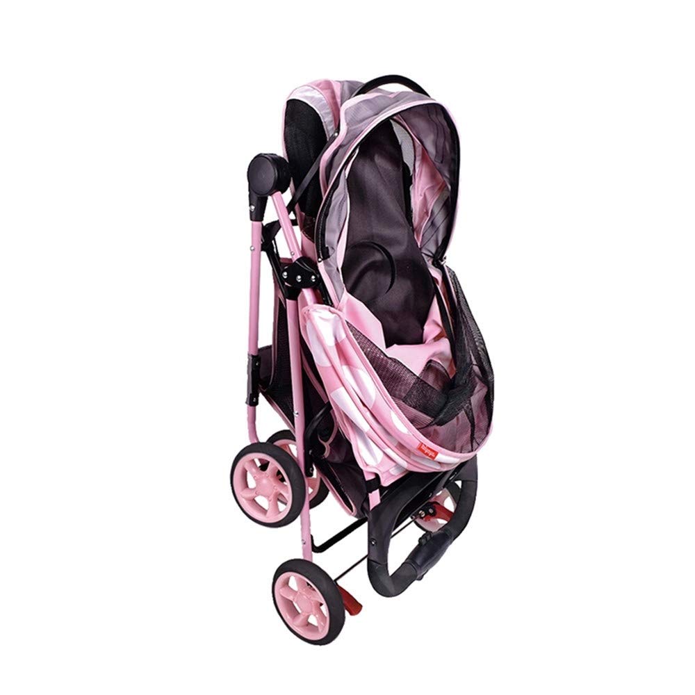 Pet Stroller Convenient Dog Supplies Pet Stroller One Button Folding Pet Trolley Travel Buggy Under 10kg (Pink One Size)