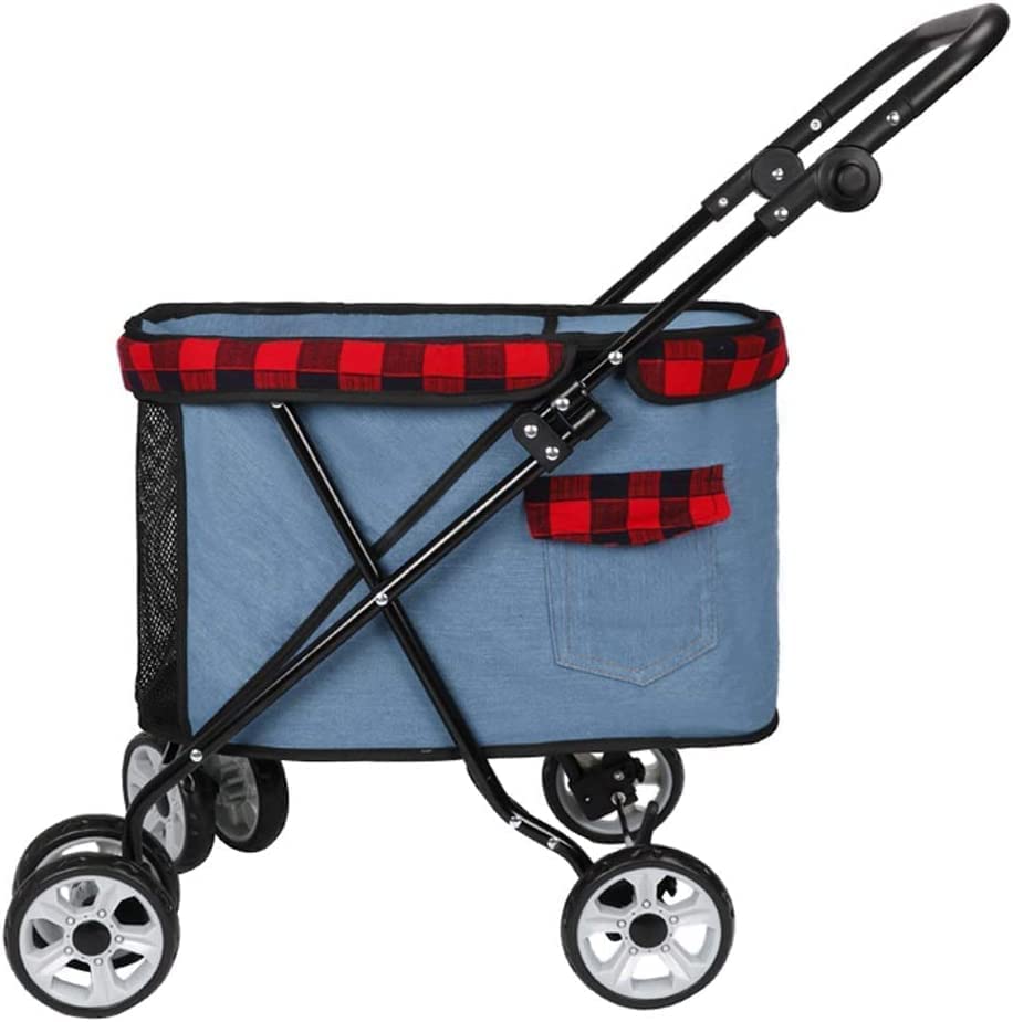 Pet Strollers for Small Dogs Lightweight Dog Pram Stroller 360° Smooth Front Wheel Cat Stroller with Wheels (Dark Blue) (Light Blue)