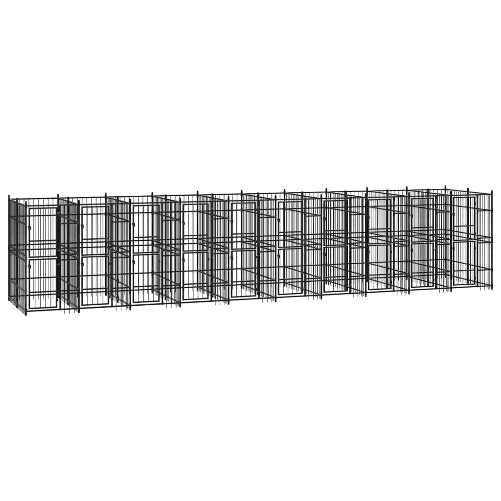 vidaXL Outdoor Dog Kennel with Roof, Large Steel Pet Enclosure for Multiple Dogs, Weatherproof and Secure Shelter