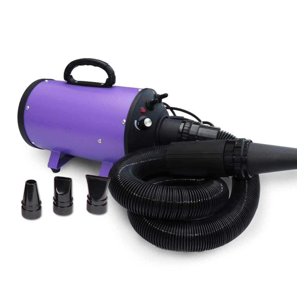 Pet Supplies Pet Hair Dryer, Low Noise Motor 2200W A Powerful But Quiet Dog Dryer Variable Speed with 3 Different Nozzles (Color : Purple)