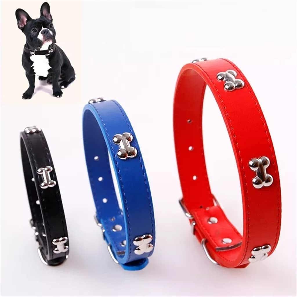 Bone Leather Durable Pet Dog Collar Pet Supplies Accessories Neck Strap Collar for Dog Puppy Pug Collars for Small (Black Medium)