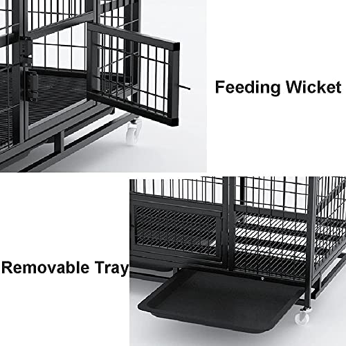 pet Crate Dog Crate, Pet Indoor Outdoor Dog Kennel, Heavy Duty Steel Dog Crate, Pet Cage with Feeding Wicket and Wheels, Dog House