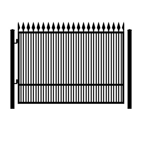 Wrought Iron Driveway Gate Kit - 9 ft 0 in, Solo Swing, Double Pickets, Finials