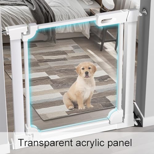 Acrylic Pet Gate for Stairs & Doorways, Freestanding Safe BER with Auto Close, Wall Protectors, Easy Install, Adjustable 73-84.9 X 77cm, &