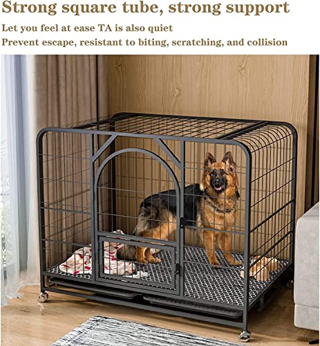 pet Crate Heavy-Duty Metal Wire Dog Cage, Easy to Install, Dog Crate Strong Metal Pet Kennel Playpen Large Dogs Cage with Lockable Wheels & Two Doors (Size : XL:110 * 72 * 96cm)