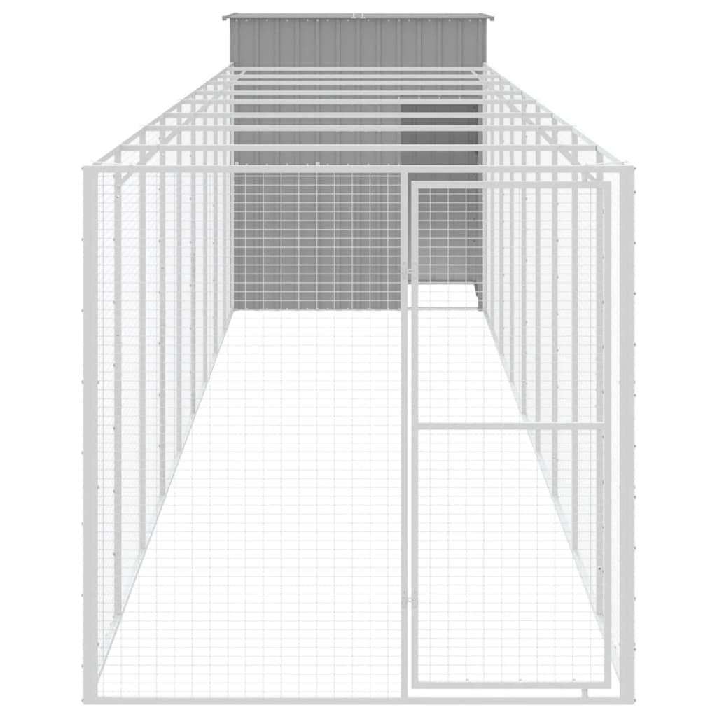 Dog House with Extended Run Galvanized Steel Light Gray