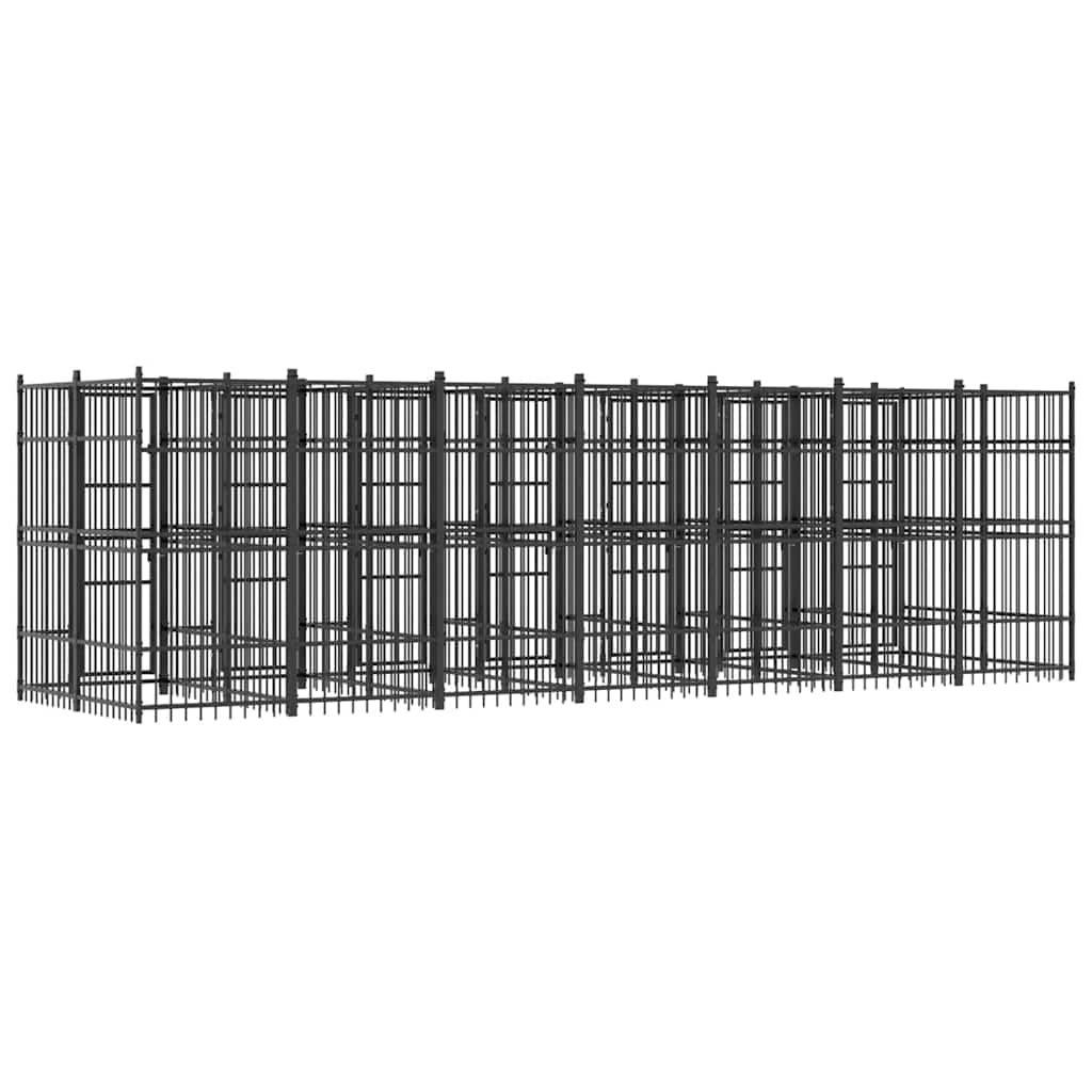 Large Outdoor Dog Kennel, 264.6" L x 75.6" W x 78.7" H Heavy Duty Powder-Coated Steel Dog Run with Lockable Latch, Spacious Metal Pet Playpen Enclosure for Backyards and Patios, Black