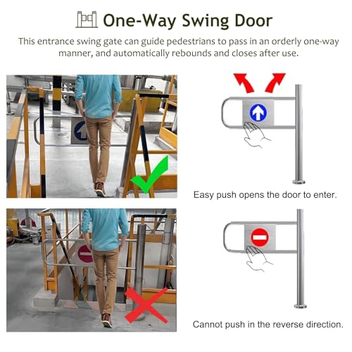 Universal Stainless Steel Safety Barrier - Rotating Gate for Supermarket Doors - Fits 90 x 100 cm Doors - Secure Access Control Solution