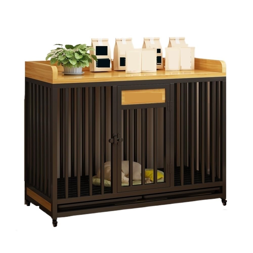 Dog Kennel Large Steel Square Tube Base Dog Crate Pet Indoor with Tray Household Kennel for Home Use(Black)