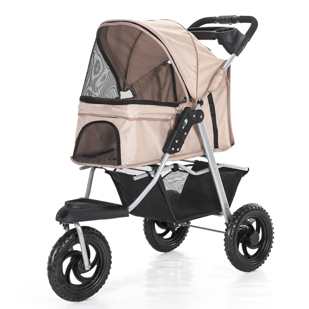 Pet Strollers 3 Wheel Pet Stroller Foldable Pet Supplies Travel Beach Pet Buggy Dog Bicycle Trailer with Large Storage Basket A (D)