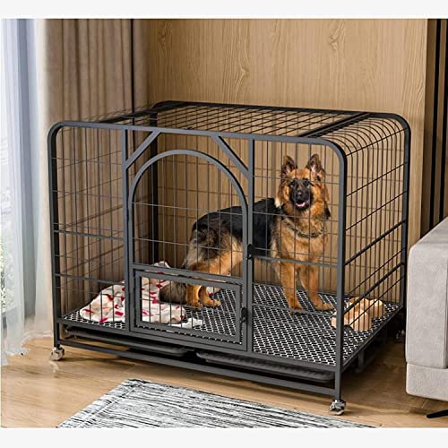pet Crate Heavy-Duty Metal Wire Dog Cage, Easy to Install, Dog Crate Strong Metal Pet Kennel Playpen Large Dogs Cage with Lockable Wheels & Two Doors (Size : XL:110 * 72 * 96cm)