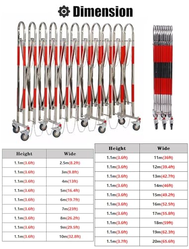 Portable Expandable Traffic Barrier - 2.5 to 20m Stainless Steel Folding Gate with Wheels for Outdoor Use - Mobile Industrial Safety Solution