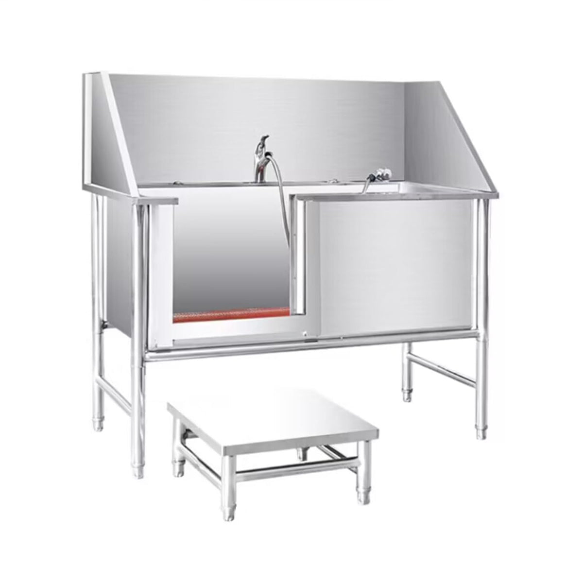 Large Dog Grooming Bathtub Station Stainless Steel Pet Grooming Tub Professional Dog Wash Shower Sink with Stairs(53in,Deep:50cm/19.6in)