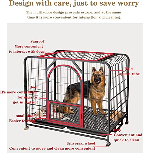 pet Crate Heavy-Duty Metal Wire Dog Cage, Easy to Install, Dog Crate Strong Metal Pet Kennel Playpen Large Dogs Cage with Lockable Wheels & Two Doors (Size : XL:110 * 72 * 96cm)