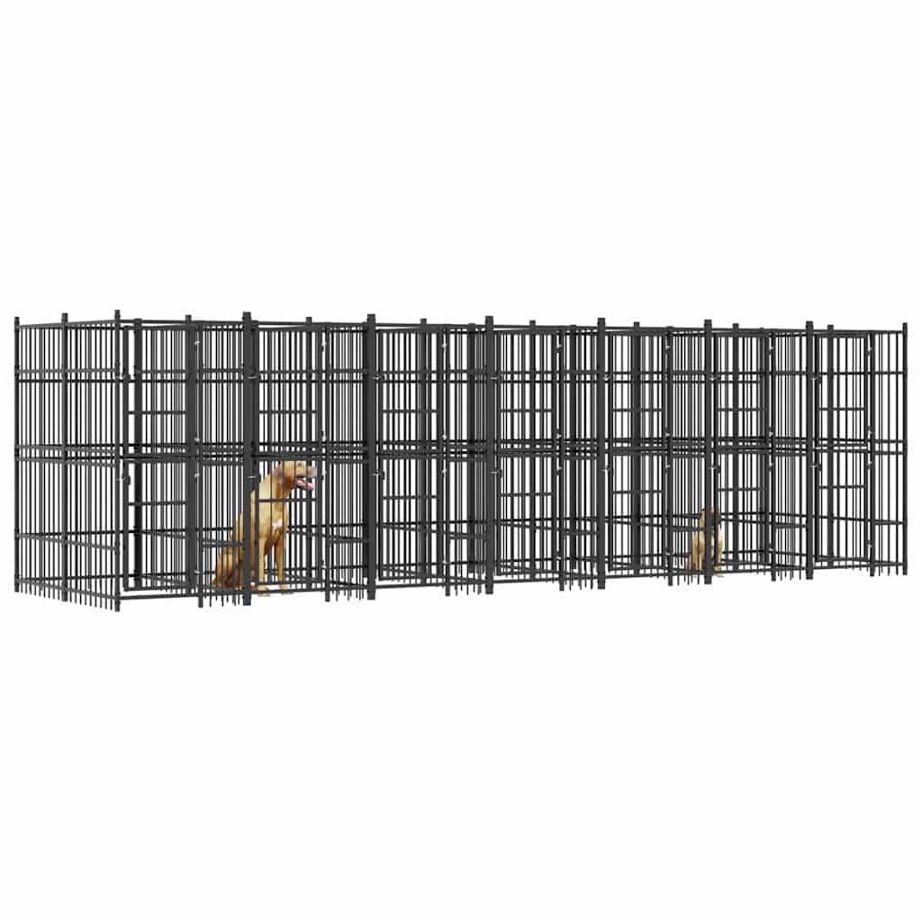 Large Outdoor Dog Kennel, 264.6" L x 75.6" W x 78.7" H Heavy Duty Powder-Coated Steel Dog Run with Lockable Latch, Spacious Metal Pet Playpen Enclosure for Backyards and Patios, Black