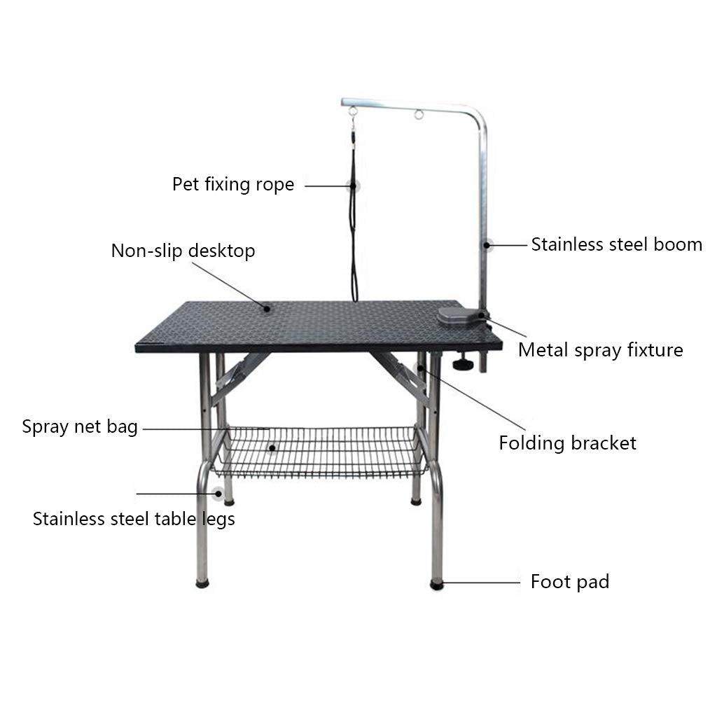 Pet Supplies Dog Grooming Table, Adjustable Arm with Mesh Tray for Storaging Accessories and Tools Pet Beauty Desk