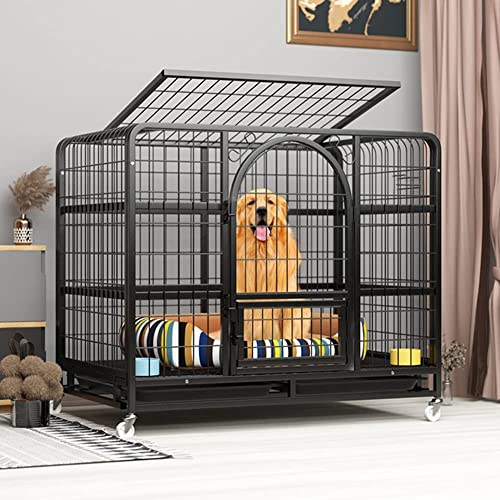 pet Crate Dog Crate, Pet Indoor Outdoor Dog Kennel, Heavy Duty Steel Dog Crate, Pet Cage with Feeding Wicket and Wheels, Dog House