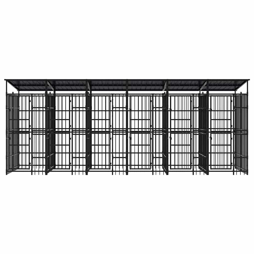 Large Outdoor Dog Kennel with Roof, Heavy Duty Powder-Coated Steel Pet Enclosure, Escape-Proof Walk-in Cage for Garden and Patio