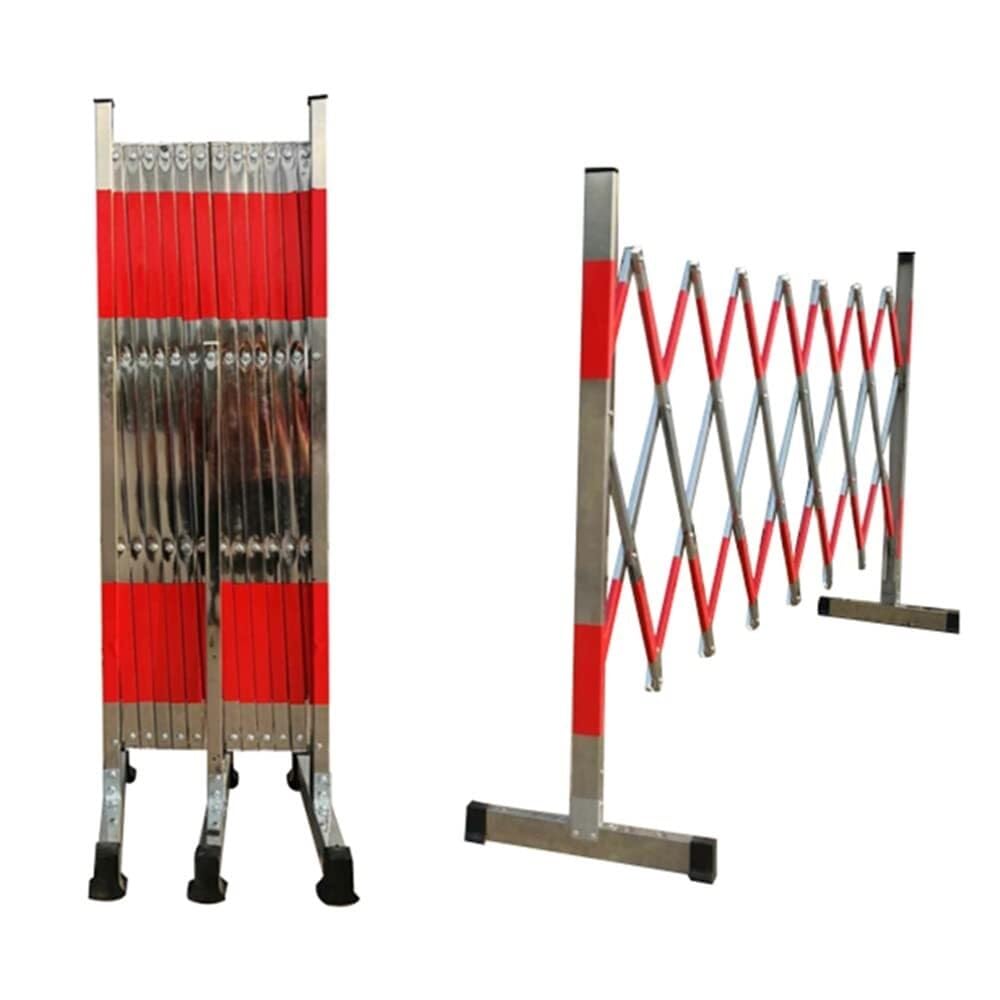 Expandable Stainless Steel Barricade Gate – Mobile Traffic Control Barrier, Accordion Fence for Crowd Safety, Temporary Roadblock for Schools, Hospitals, Public Spaces,Red Silver-1.2x8m