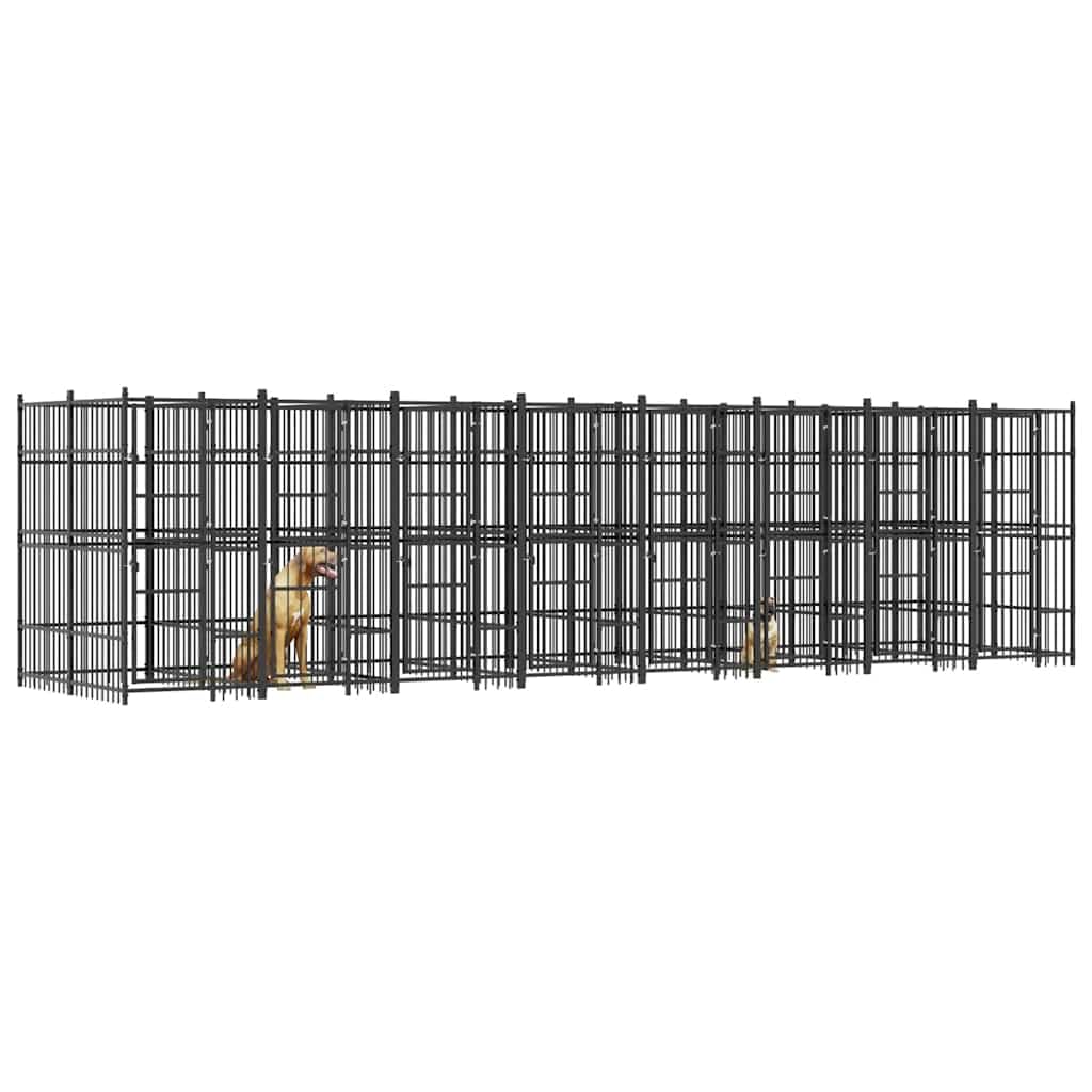 Large Outdoor Dog Kennel 302.4x75.6x78.7 Inch Metal Exercise Pen Heavy Duty Enclosure for Pets Secure Walk-in Run for Big Breeds Black