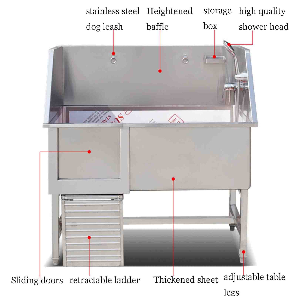 Dog Grooming Tub,Stainless Steel Pet Dog Grooming Bath Tub Complete with Ramp, Tap, Sprayer and Drain Kit